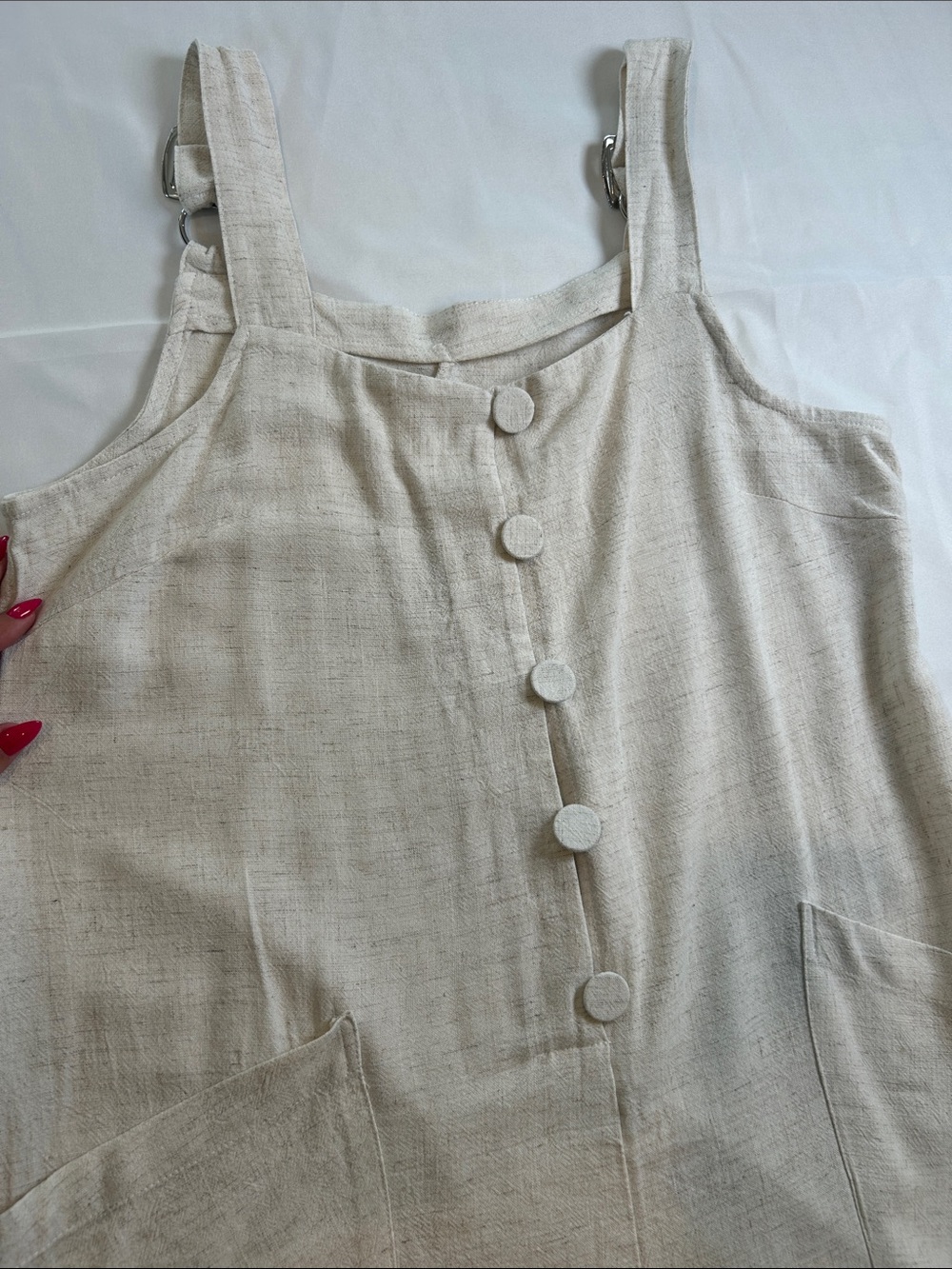 Cream Button-Front Linen Romper - Picture 3 of 4